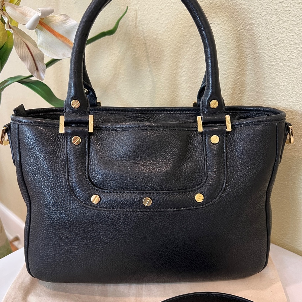 TORY BURCH Amanda Mini Satchel Black Pebbled Leather/Gold Logo Crossbody Bag - Picture 4 of 16